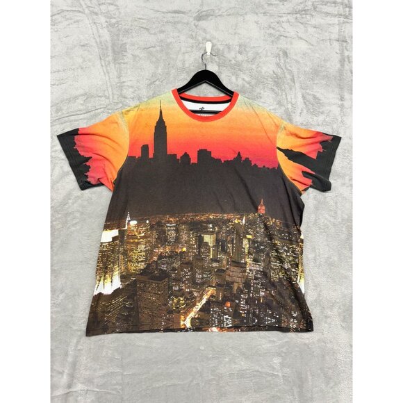 ROCAWEAR BIG TALL CLASSIC ALL-OVER PRINT NYC SKYLINE SUNSET MENS SHIRT - Picture 1 of 3